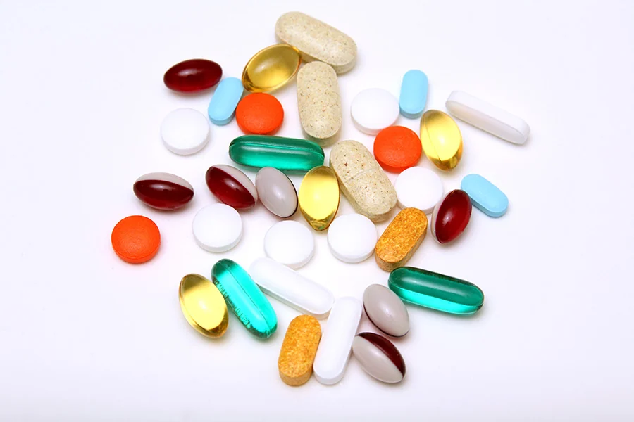 Assortment of capsules, gel caps and tablets