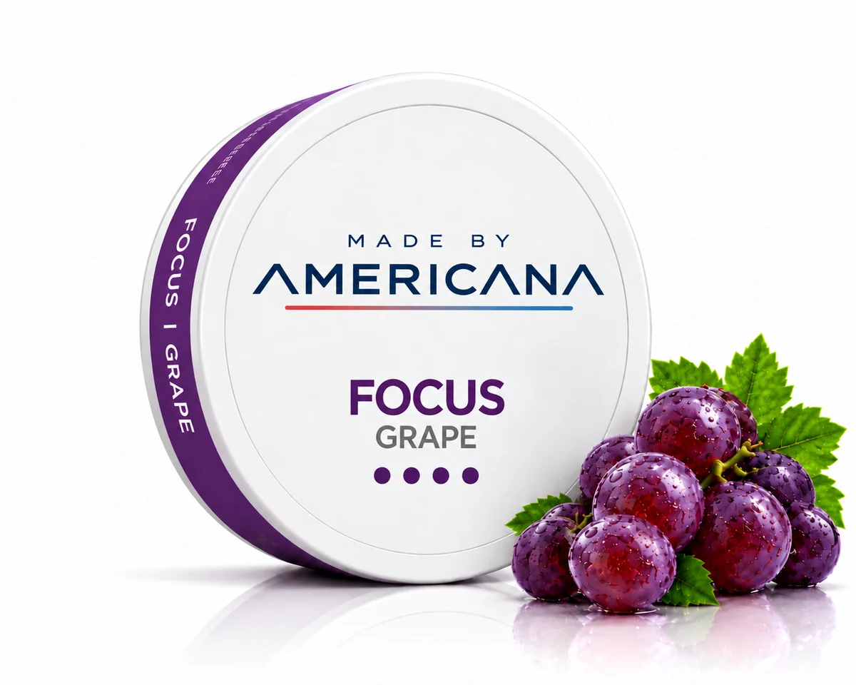 Made By Americana grape oral pouch tin with grapes